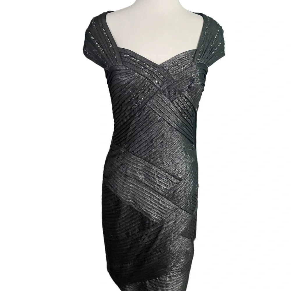 Tadashi Shoji gray silver metallic dress sz- small - Picture 1 of 5